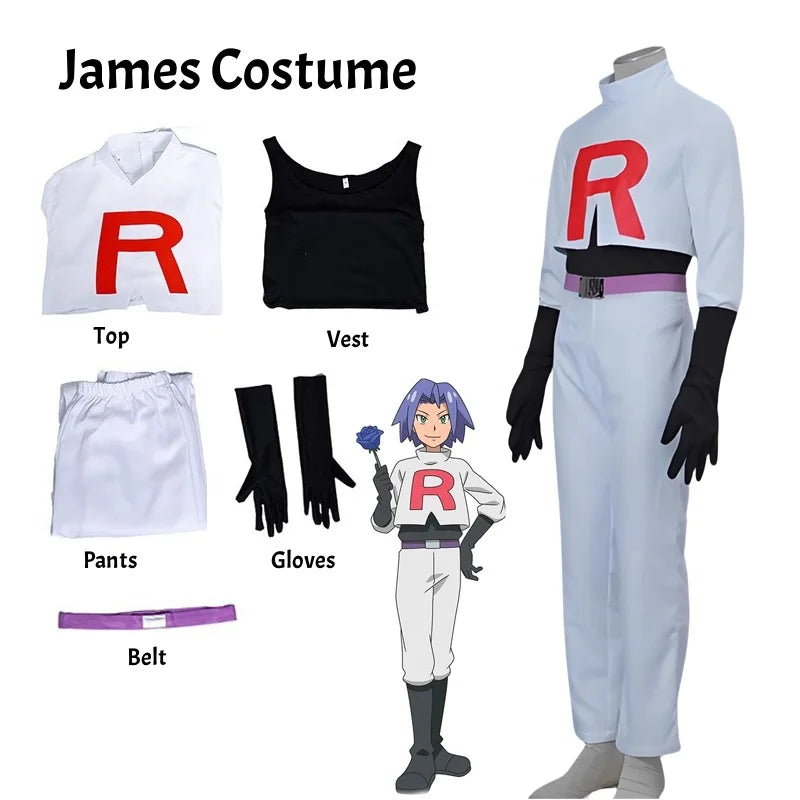 Anime Jessie and James Cosplay Costume Team Rocket Jessie Musashi James Kojirou Halloween Cosplay Costume Full Set Women Men
