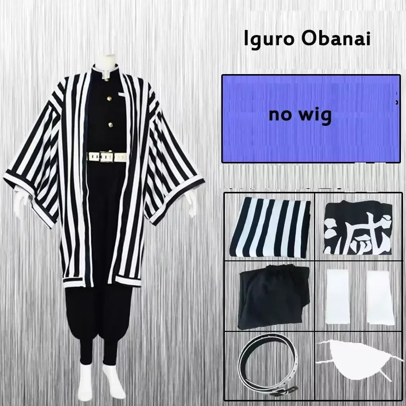 Iguro Obanai Anime Demon Ghost Killer Haori Kimono Cosplay Costume Set with White Snake Doll for Men