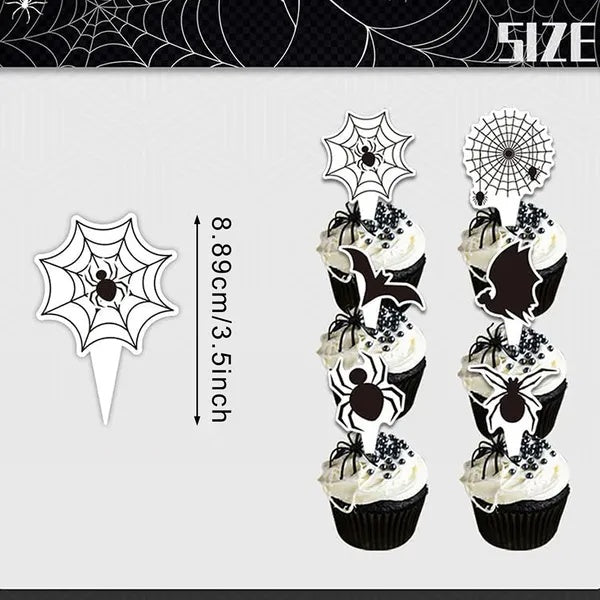 3 Tier Halloween Cupcake Stand Black Spider Web Cardboard Cupcake Stand Spider Bat Cupcake Toppers Halloween Cupcake Holder Tower For Halloween Birthday Party Supplies