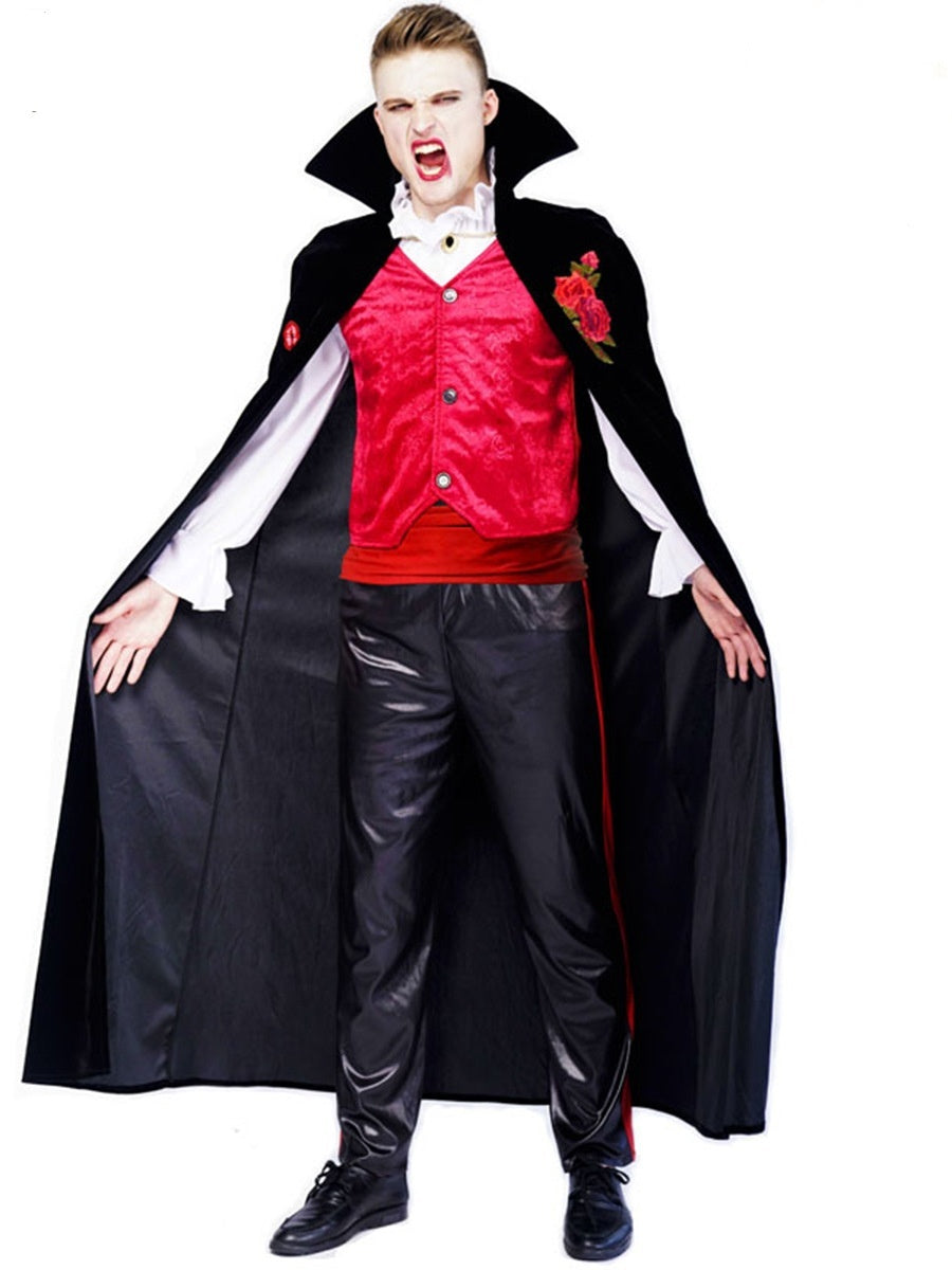 Couple’s Vampire Costume with Rose Embroidery for Halloween