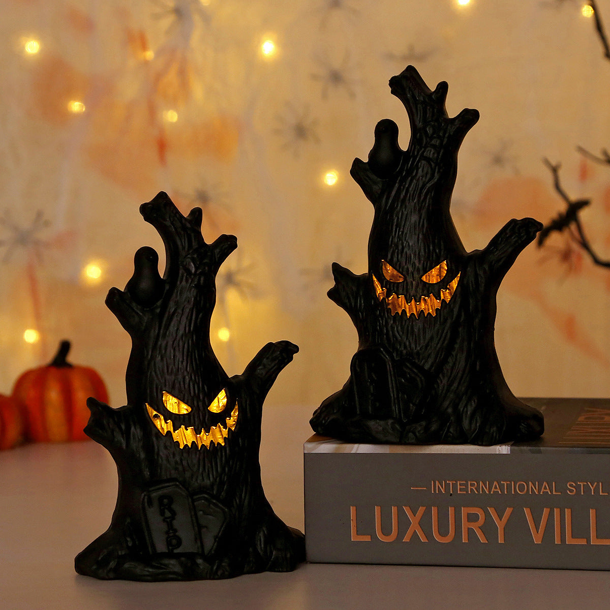 Halloween Pumpkin Ghost Stump Decorative Lamp