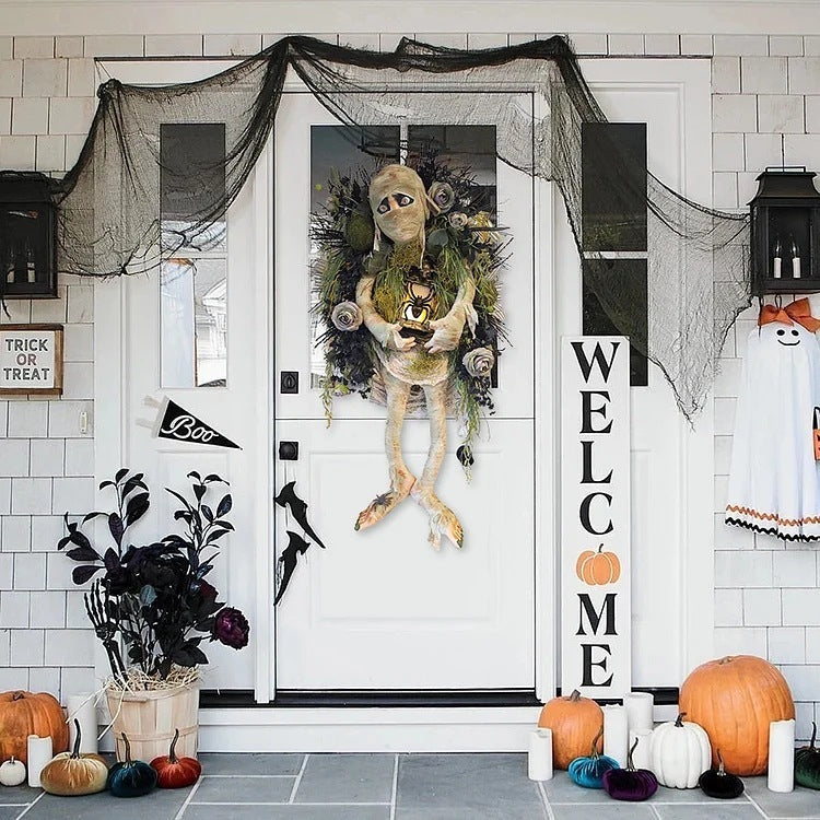Mummy Halloween Wreath Door Decoration