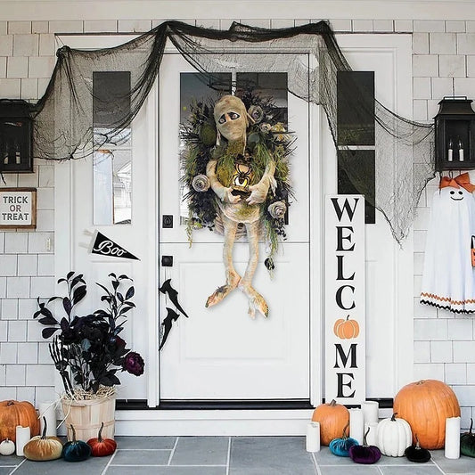 Mummy Halloween Wreath Door Decoration