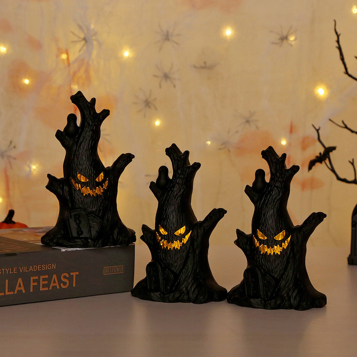 Halloween Pumpkin Ghost Stump Decorative Lamp