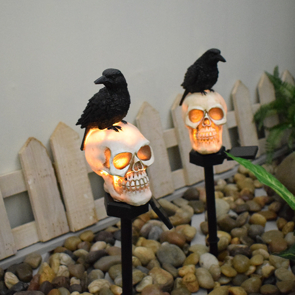 Solar Resin Halloween Crow Skull Outdoor Light