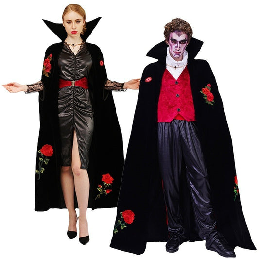 Couple’s Vampire Costume with Rose Embroidery for Halloween
