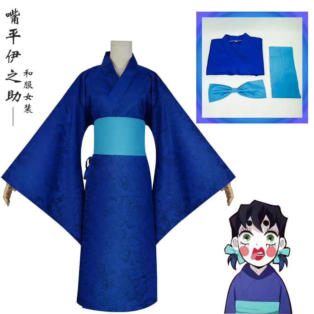 Kimet-su No Yaiba Season 2 Agatsuma Zenitsu Kimono Anime Cosplay Costume Kamado Tanjirou Hashibira Inosuke Printed Kimono Dress