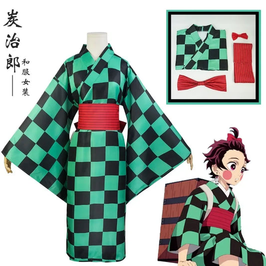 Kimet-su No Yaiba Season 2 Agatsuma Zenitsu Kimono Anime Cosplay Costume Kamado Tanjirou Hashibira Inosuke Printed Kimono Dress
