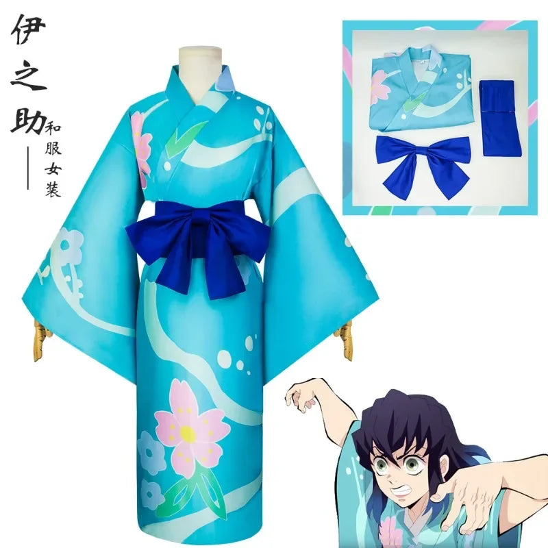 Kimet-su No Yaiba Season 2 Agatsuma Zenitsu Kimono Anime Cosplay Costume Kamado Tanjirou Hashibira Inosuke Printed Kimono Dress