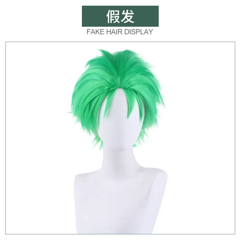The whole series Anime Roronoa Zoro Cosplay Costume Uniform Green Coat Belt Pants Head Scarf Roronoa Zoro Wig Earrings Halloween