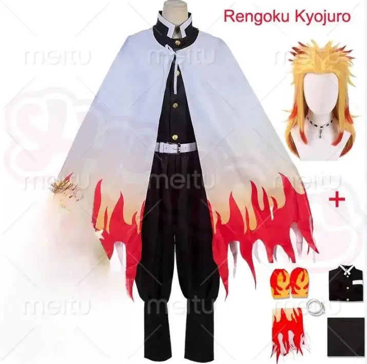 Costumes de Cosplay Anime Train Mugen Demon Slayer Rengoku Kyojuro, Robe Kimetsu No Yaiba pour adultes et enfants, perruques, te
