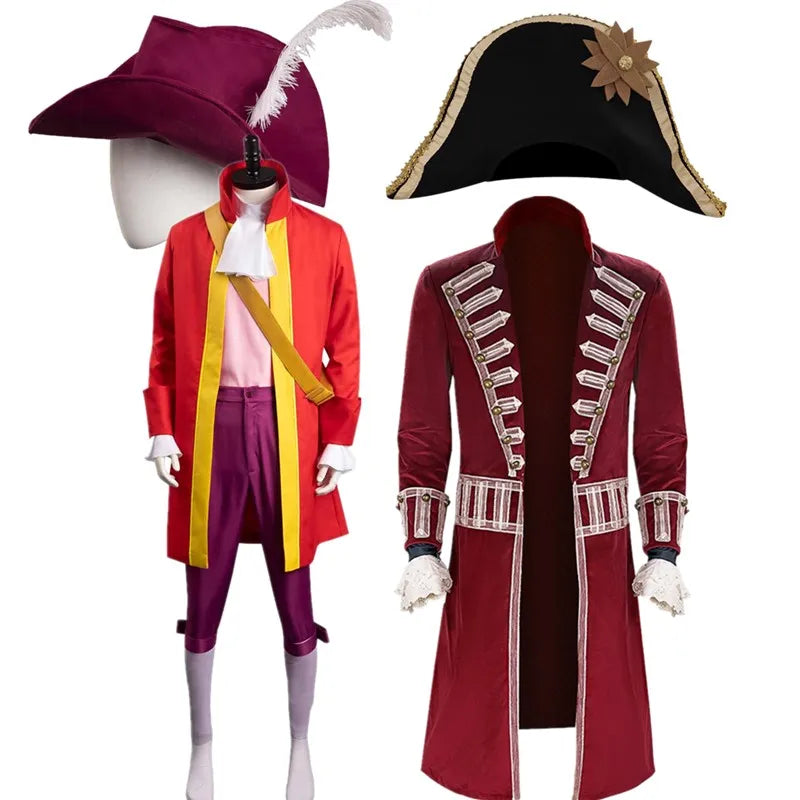 Captain Hook Cosplay Pirate Disguise Costume Pan Hat Adult Men Coat Pants Outfits Halloween Carnival Party Suit