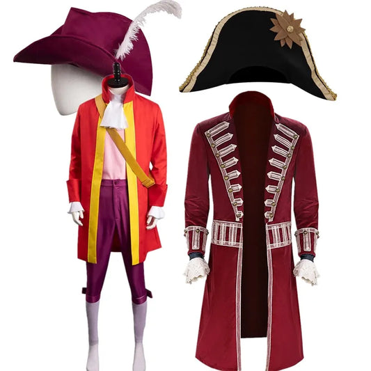 Captain Hook Cosplay Pirate Disguise Costume Pan Hat Adult Men Coat Pants Outfits Halloween Carnival Party Suit
