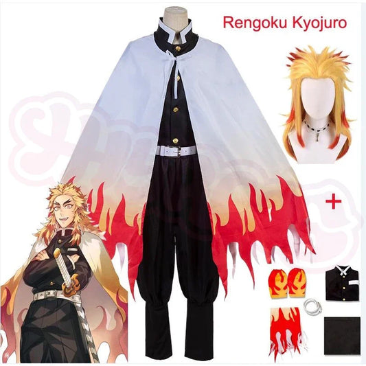 Costumes de Cosplay Anime Train Mugen Demon Slayer Rengoku Kyojuro, Robe Kimetsu No Yaiba pour adultes et enfants, perruques, te
