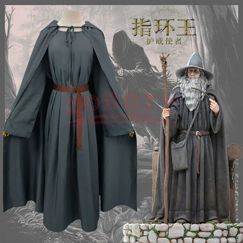 Gandalf Cosplay Costume The Lord of the Rings Men Sorcerer Uniform Thin Cotton and Linen Cape Hat Suit Performance Clothing