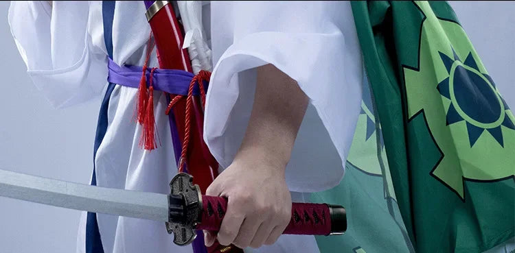 The whole series Anime Roronoa Zoro Cosplay Costume Uniform Green Coat Belt Pants Head Scarf Roronoa Zoro Wig Earrings Halloween