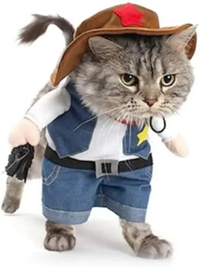 Pet Dog Cat Costume Cowboy Jeans Hoodie Shirts Halloween Costume Jumpsuit Puppy Clothes Funny Coat Cosplay Cat Dog Accessories