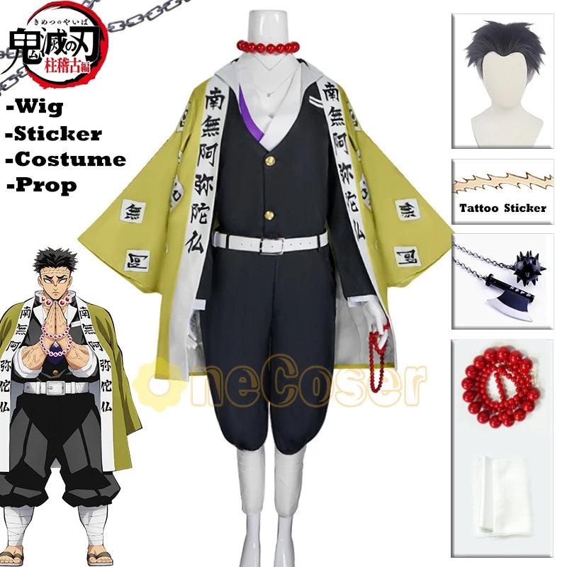 Gyomei Himejima Uniform Anime Demon Slayer Season 4 Kimetsu no Yaiba Hashira Training Arc Cosplay Costume Wig Stone Hashira