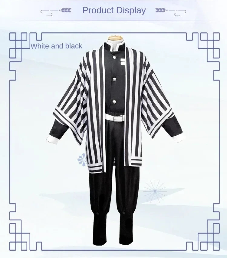 Iguro Obanai Anime Demon Ghost Killer Haori Kimono Cosplay Costume Set with White Snake Doll for Men