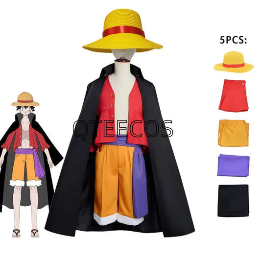Hot Anime Monkey D Luffy Cosplay Costume Kimono Captain Of The ONE Straw Hat Pirates PIECE Halloween Outfits