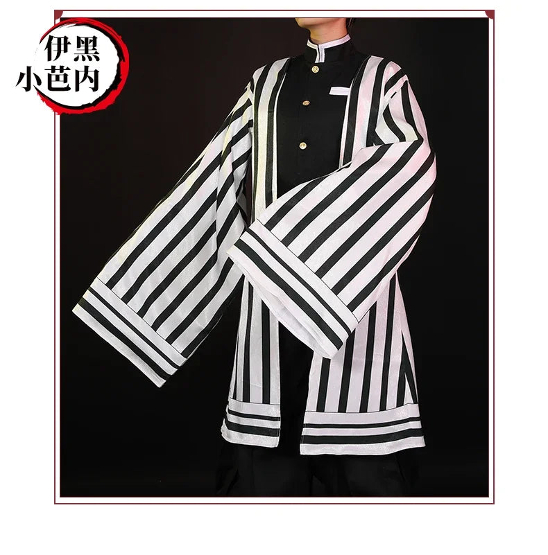 Iguro Obanai Anime Demon Ghost Killer Haori Kimono Cosplay Costume Set with White Snake Doll for Men