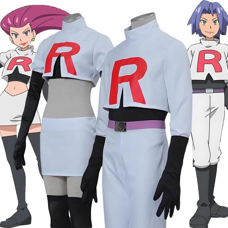 Anime Jessie and James Cosplay Costume Team Rocket Jessie Musashi James Kojirou Halloween Cosplay Costume Full Set Women Men