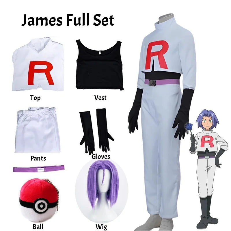 Anime Jessie and James Cosplay Costume Team Rocket Jessie Musashi James Kojirou Halloween Cosplay Costume Full Set Women Men