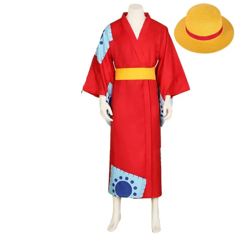 Monkey D Luffy Wano Country Arc Cosplay Kostuum Hoed Kimono Yukata Outfit Aangepaste Halloween Kostuums