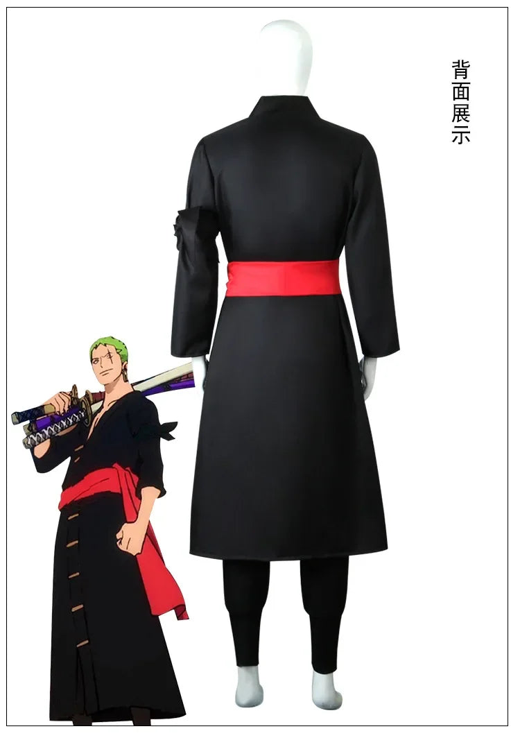 The whole series Anime Roronoa Zoro Cosplay Costume Uniform Green Coat Belt Pants Head Scarf Roronoa Zoro Wig Earrings Halloween