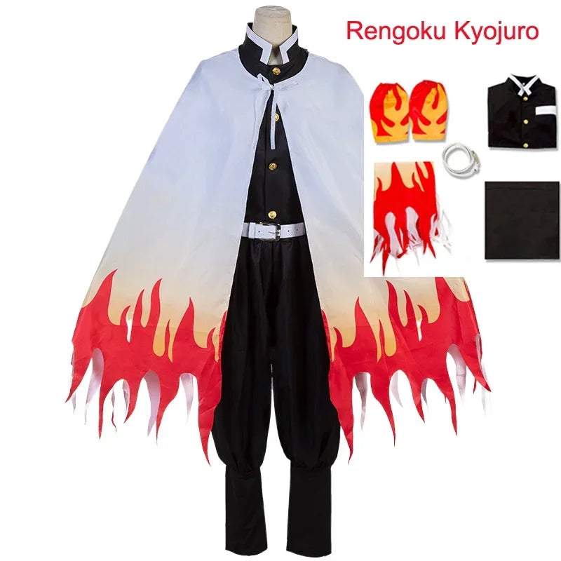 Costumes de Cosplay Anime Train Mugen Demon Slayer Rengoku Kyojuro, Robe Kimetsu No Yaiba pour adultes et enfants, perruques, te