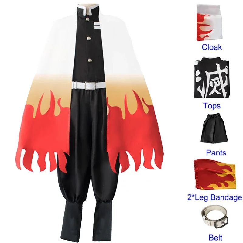 Costumes de Cosplay Anime Train Mugen Demon Slayer Rengoku Kyojuro, Robe Kimetsu No Yaiba pour adultes et enfants, perruques, te