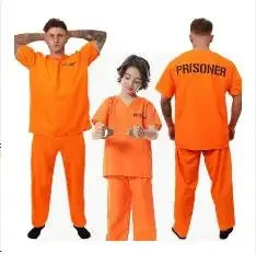 Cosplay Orange Adult Inmate Costume Prisoner Jumpsuit Jailbird Outfit for Halloween Christmas Men Jail Costume Kids