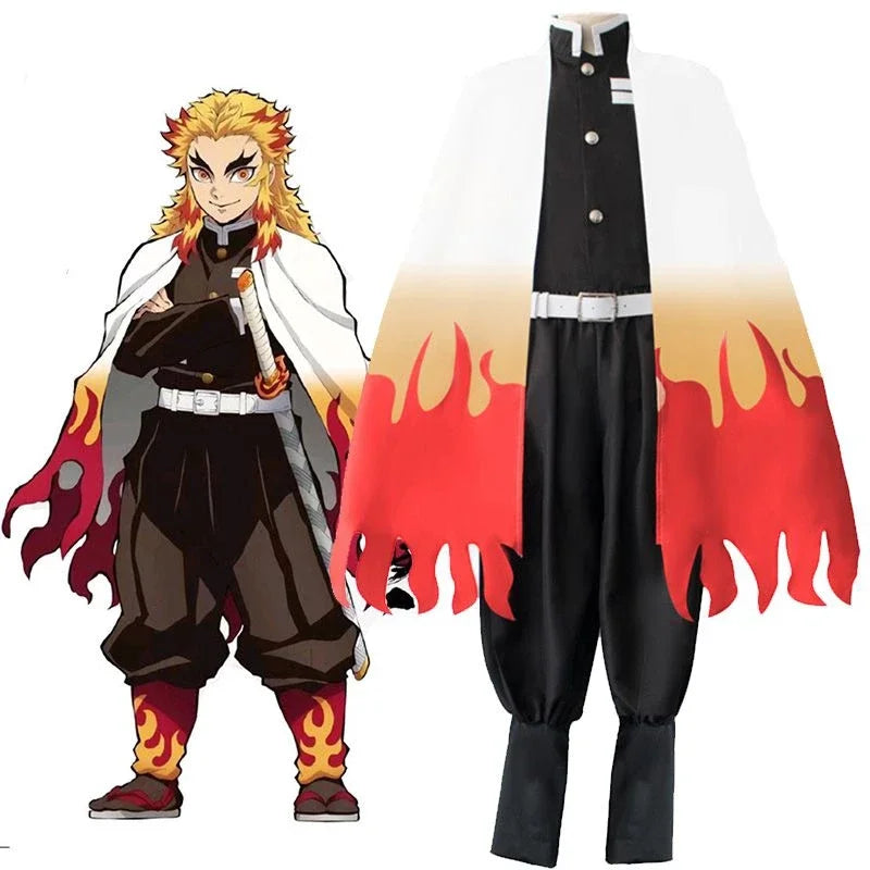 Costumes de Cosplay Anime Train Mugen Demon Slayer Rengoku Kyojuro, Robe Kimetsu No Yaiba pour adultes et enfants, perruques, te