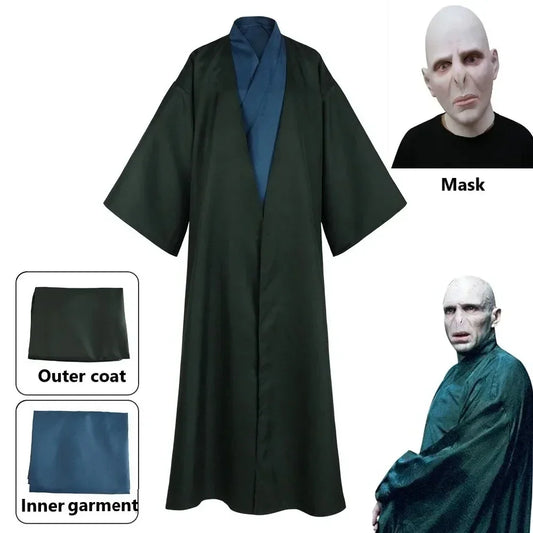 Adult Lord Voldemort Cosplay Costume Mask Halloween Cloak Long Party Robe Cape School Unifrom Outfit Stage Performance Clothing