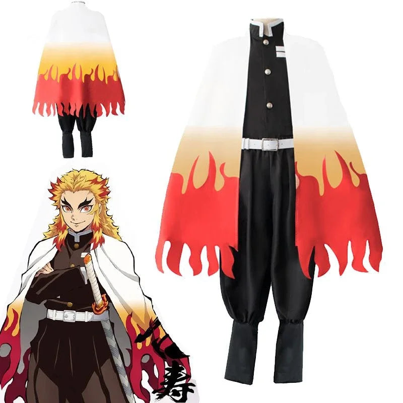Costumes de Cosplay Anime Train Mugen Demon Slayer Rengoku Kyojuro, Robe Kimetsu No Yaiba pour adultes et enfants, perruques, te