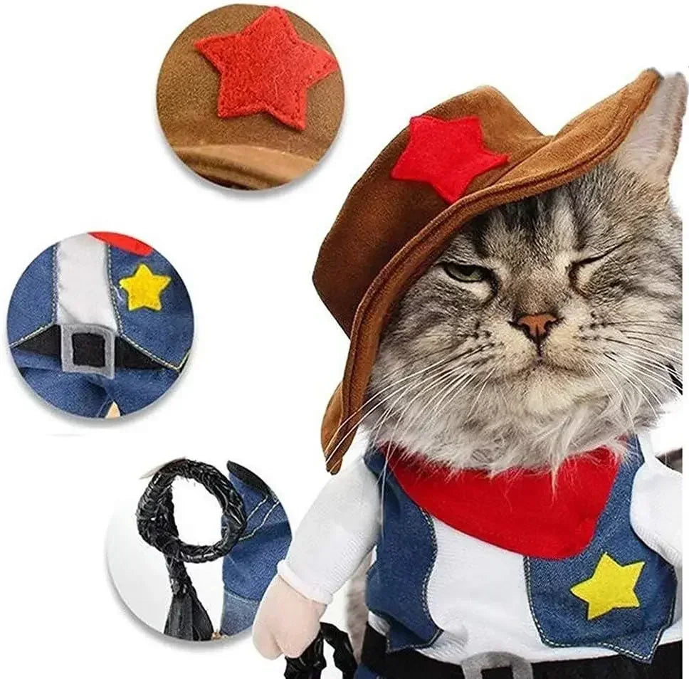 Pet Dog Cat Costume Cowboy Jeans Hoodie Shirts Halloween Costume Jumpsuit Puppy Clothes Funny Coat Cosplay Cat Dog Accessories