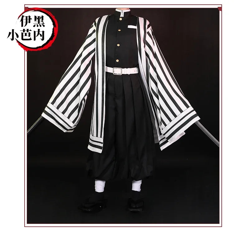 Iguro Obanai Anime Demon Ghost Killer Haori Kimono Cosplay Costume Set with White Snake Doll for Men