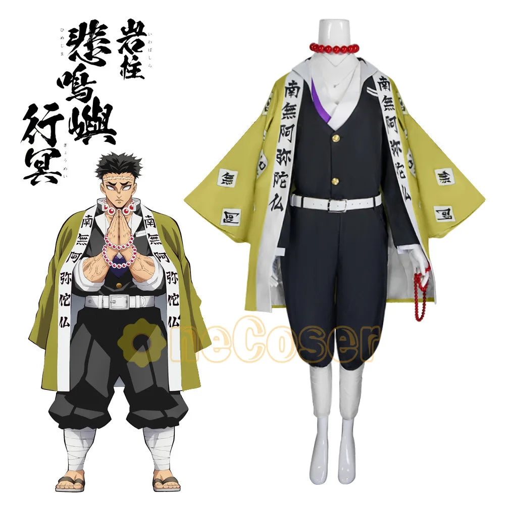 Gyomei Himejima Uniform Anime Demon Slayer Season 4 Kimetsu no Yaiba Hashira Training Arc Cosplay Costume Wig Stone Hashira