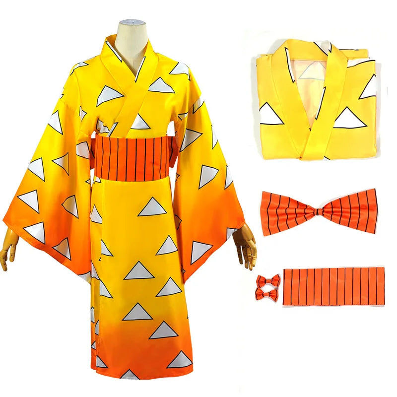 Kimet-su No Yaiba Season 2 Agatsuma Zenitsu Kimono Anime Cosplay Costume Kamado Tanjirou Hashibira Inosuke Printed Kimono Dress