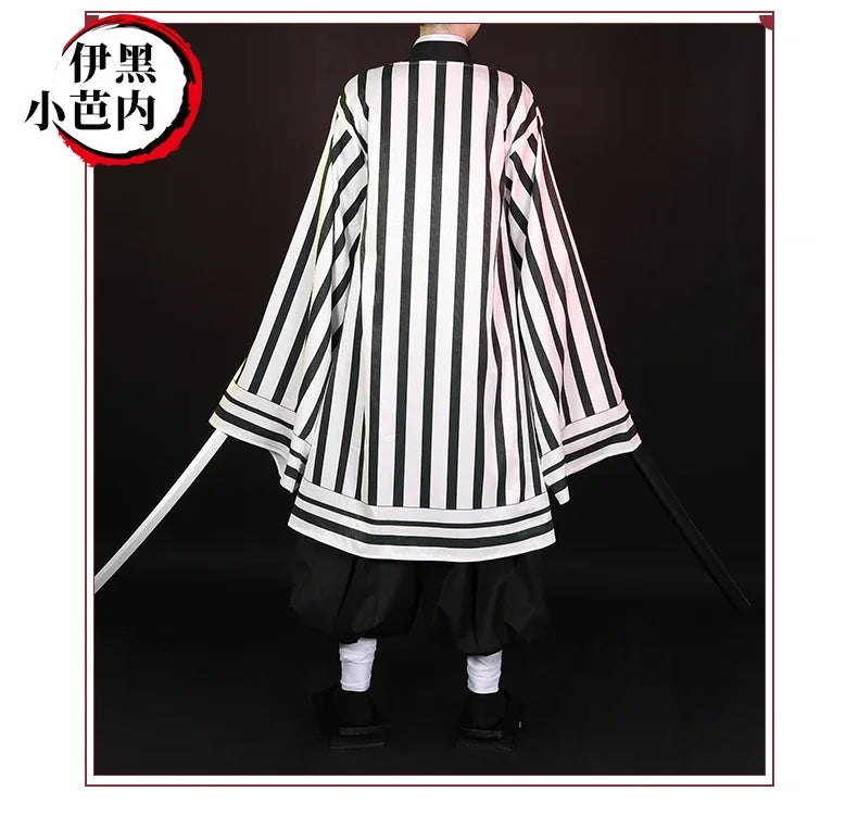 Iguro Obanai Anime Demon Ghost Killer Haori Kimono Cosplay Costume Set with White Snake Doll for Men