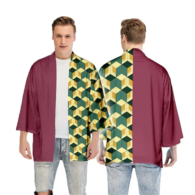 Kimetsu No Yaiba Nezuko Tanjirou Kimono Haori Cloak Cosplay Costume Halloween Adult Child Anime Costumes Cape