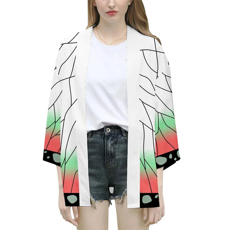 Kimetsu No Yaiba Nezuko Tanjirou Kimono Haori Cloak Cosplay Costume Halloween Adult Child Anime Costumes Cape