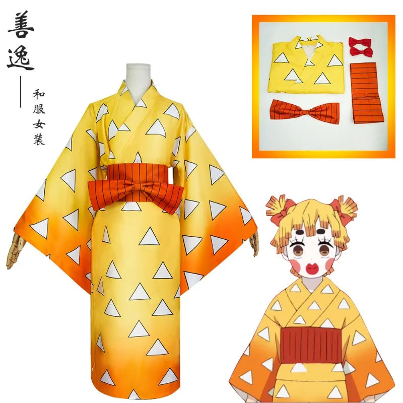 Kimet-su No Yaiba Season 2 Agatsuma Zenitsu Kimono Anime Cosplay Costume Kamado Tanjirou Hashibira Inosuke Printed Kimono Dress