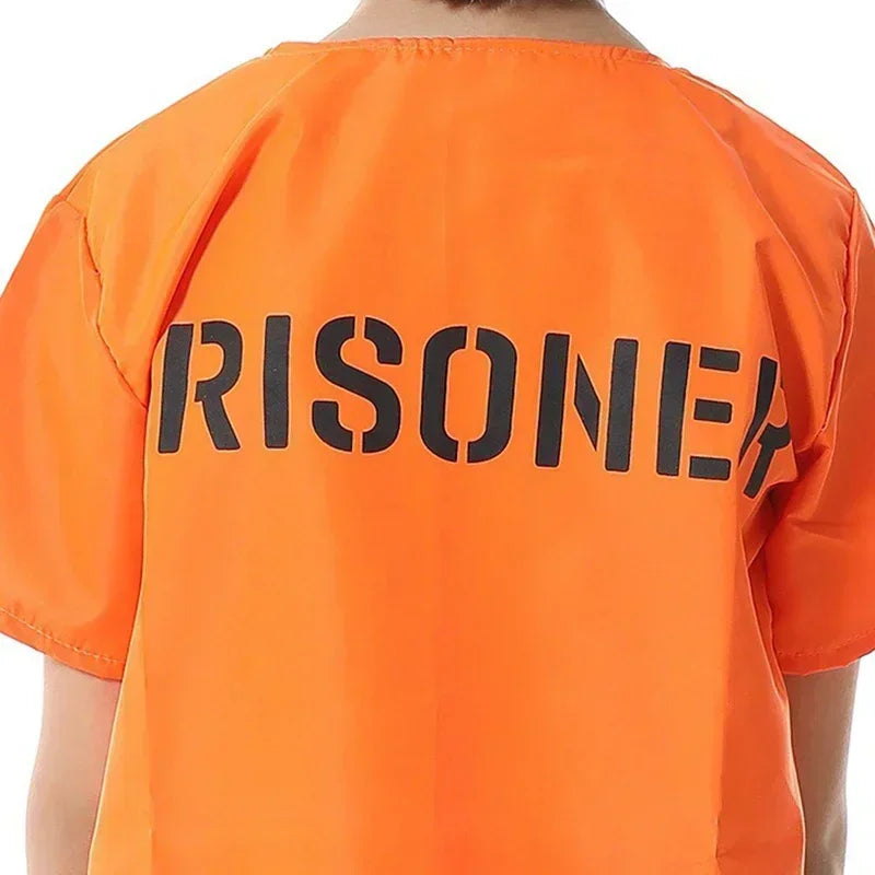 Cosplay Orange Adult Inmate Costume Prisoner Jumpsuit Jailbird Outfit for Halloween Christmas Men Jail Costume Kids