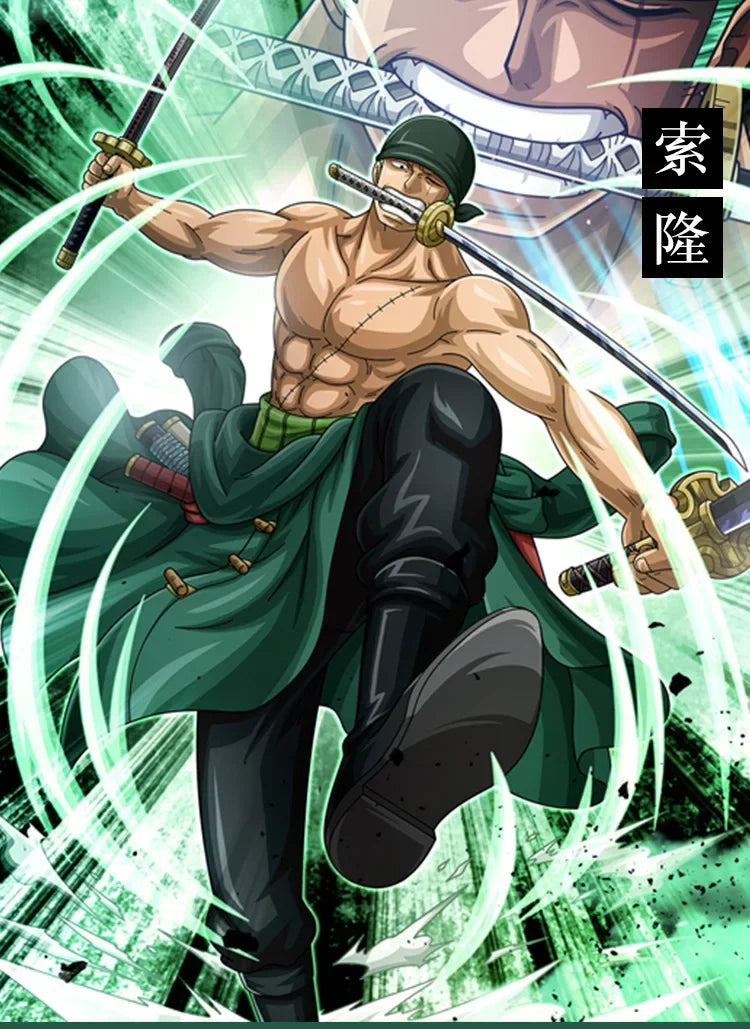 The whole series Anime Roronoa Zoro Cosplay Costume Uniform Green Coat Belt Pants Head Scarf Roronoa Zoro Wig Earrings Halloween