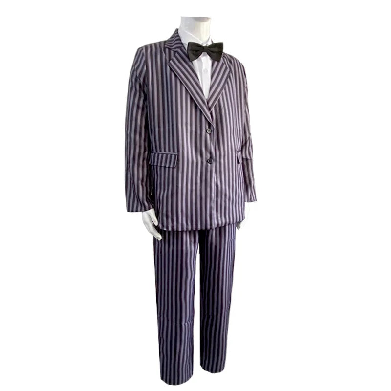Film Gomez Addams Cosplay  Morticia Costume Dress Halloween Carnival Outfit Adult Kid Coat Shirt Pant Tie Suit Party Uniform