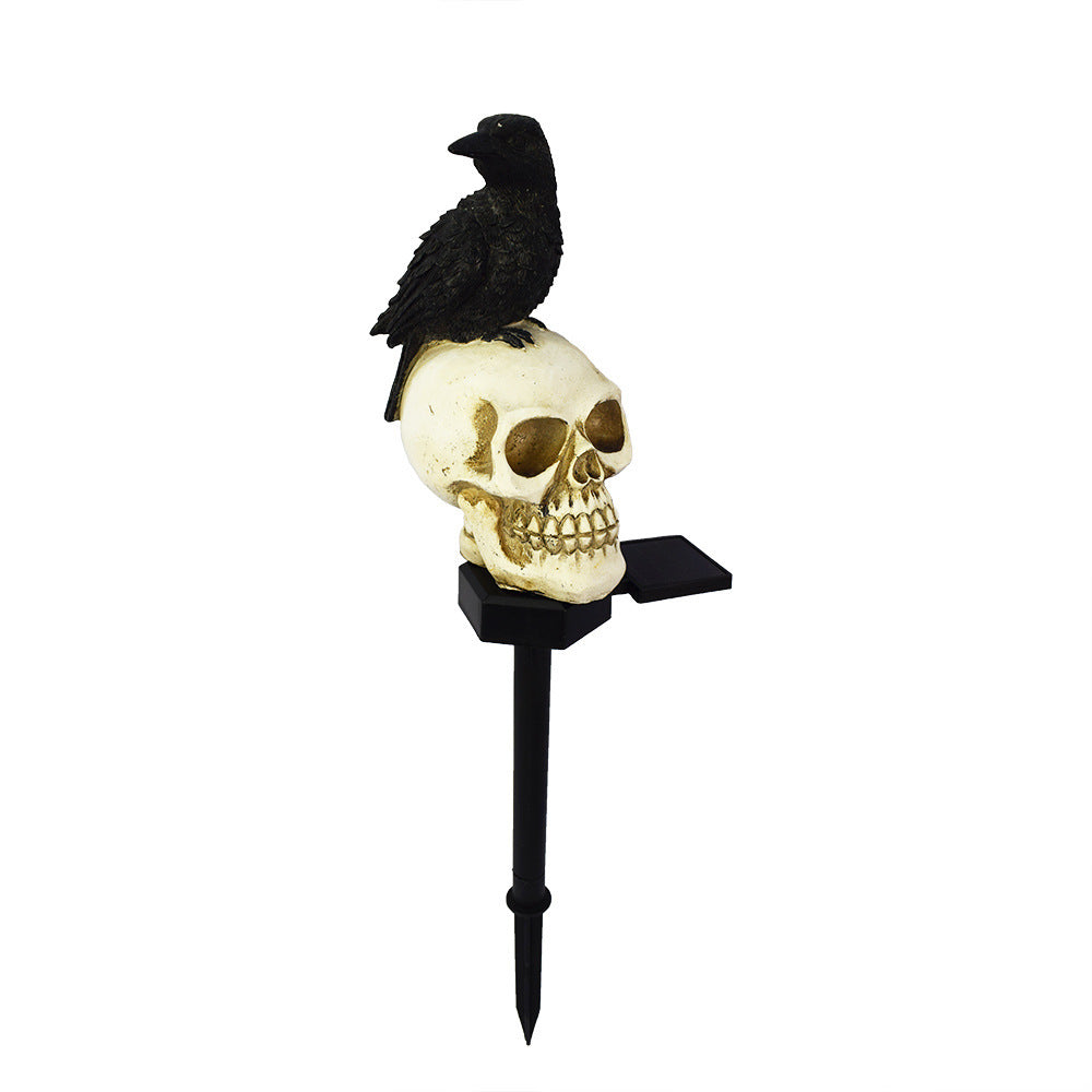 Solar Resin Halloween Crow Skull Outdoor Light