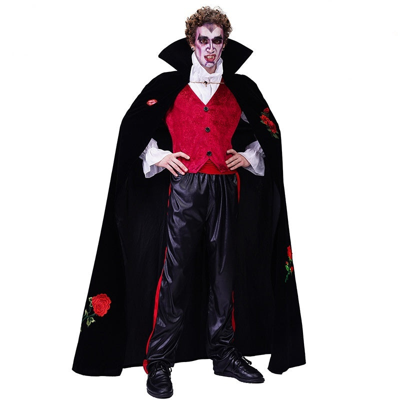Couple’s Vampire Costume with Rose Embroidery for Halloween