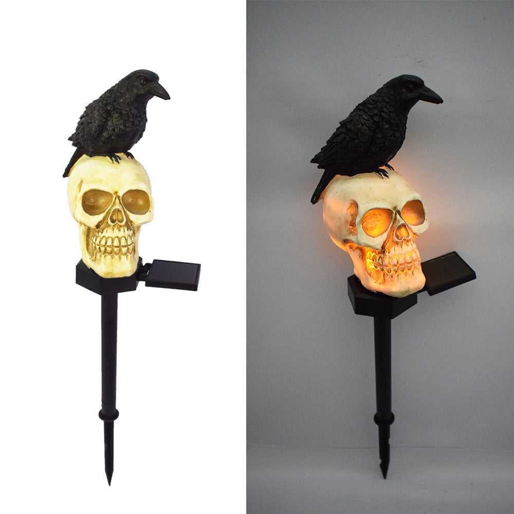 Solar Resin Halloween Crow Skull Outdoor Light