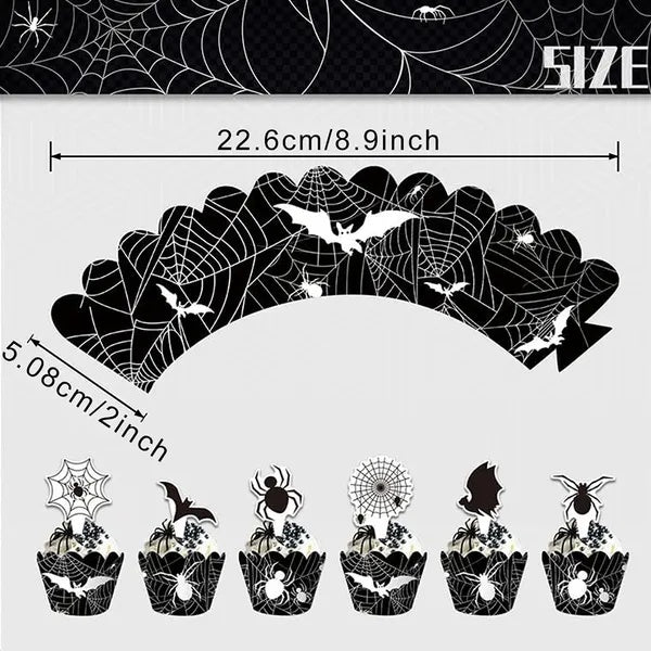 3 Tier Halloween Cupcake Stand Black Spider Web Cardboard Cupcake Stand Spider Bat Cupcake Toppers Halloween Cupcake Holder Tower For Halloween Birthday Party Supplies